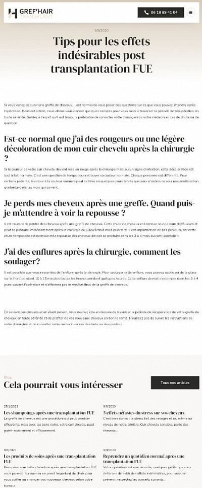 Conseils pour les effets indésirables post-transplantation FUE.